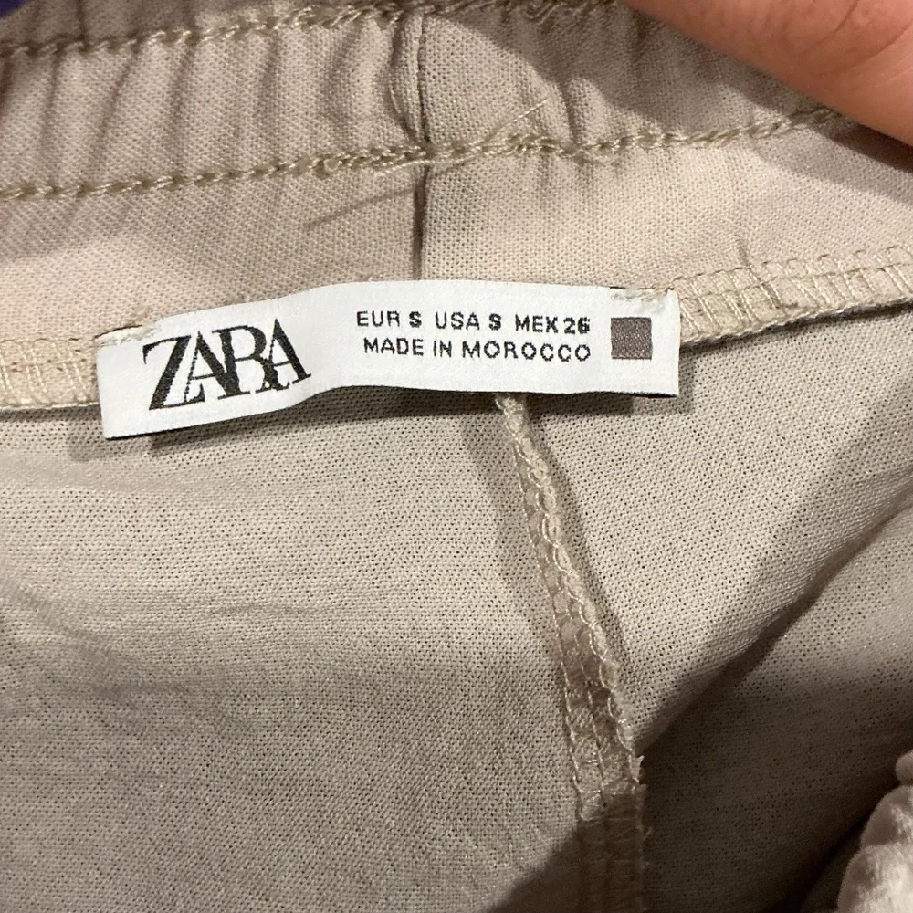 Zara Cream Wide Leg Linen Blend Pants Elastic Waist Size Small